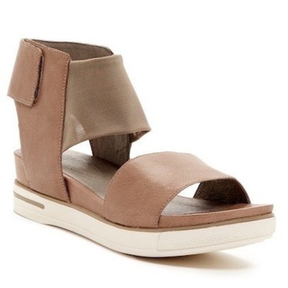EILEEN FISHER Spree Sport SandalS In Quartz Tan Leather Stretch Ankle Strap Sz 6